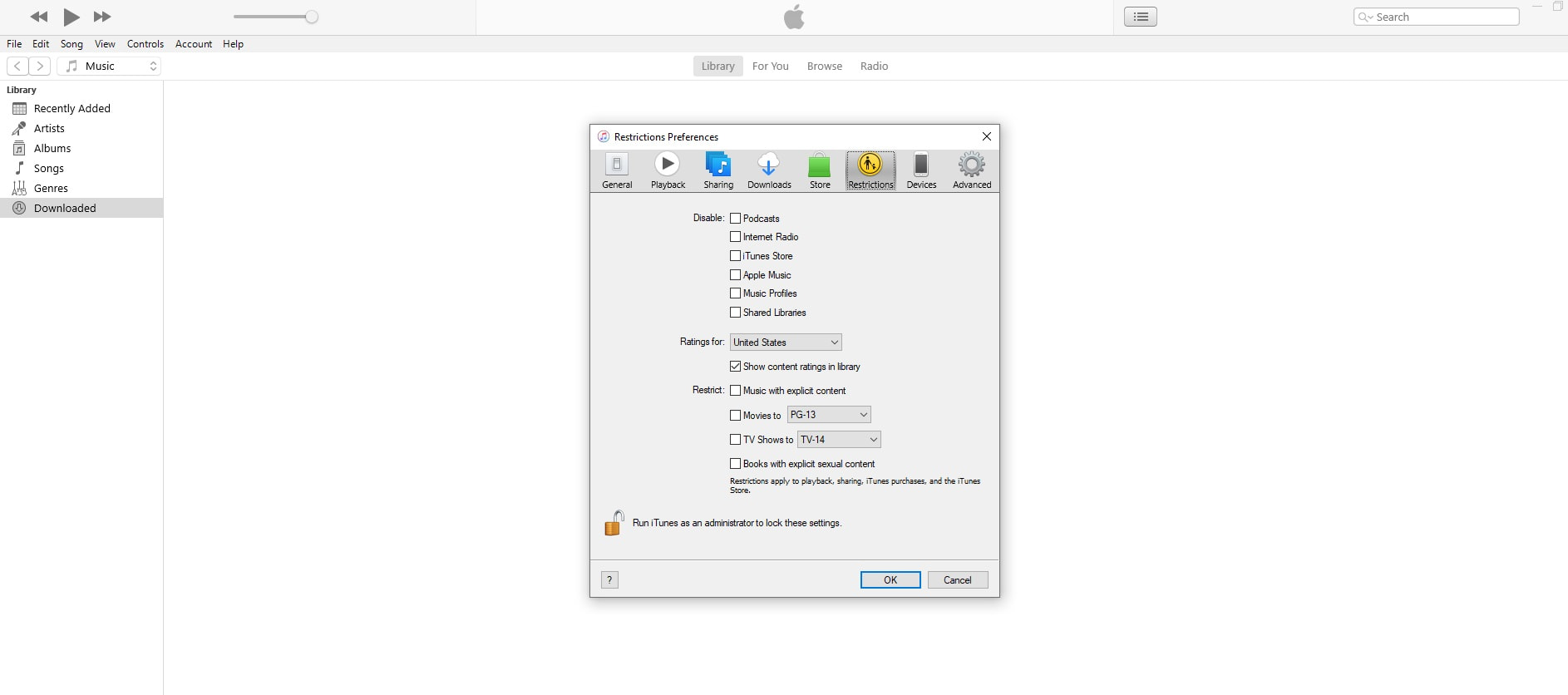 How to set up restrictions in iTunes on Windows 10