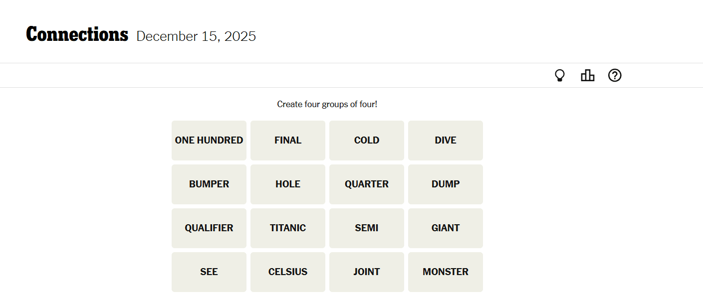 NYT Connections #918: Hints and Solutions for December 15, 2025